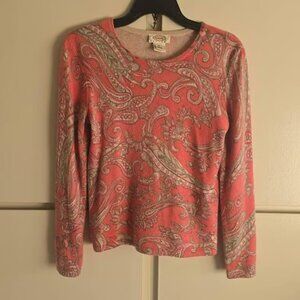 Talbots Sweater Womens Cashmere Silk Peach Pink Paisley Lightweight, EUC, Petite